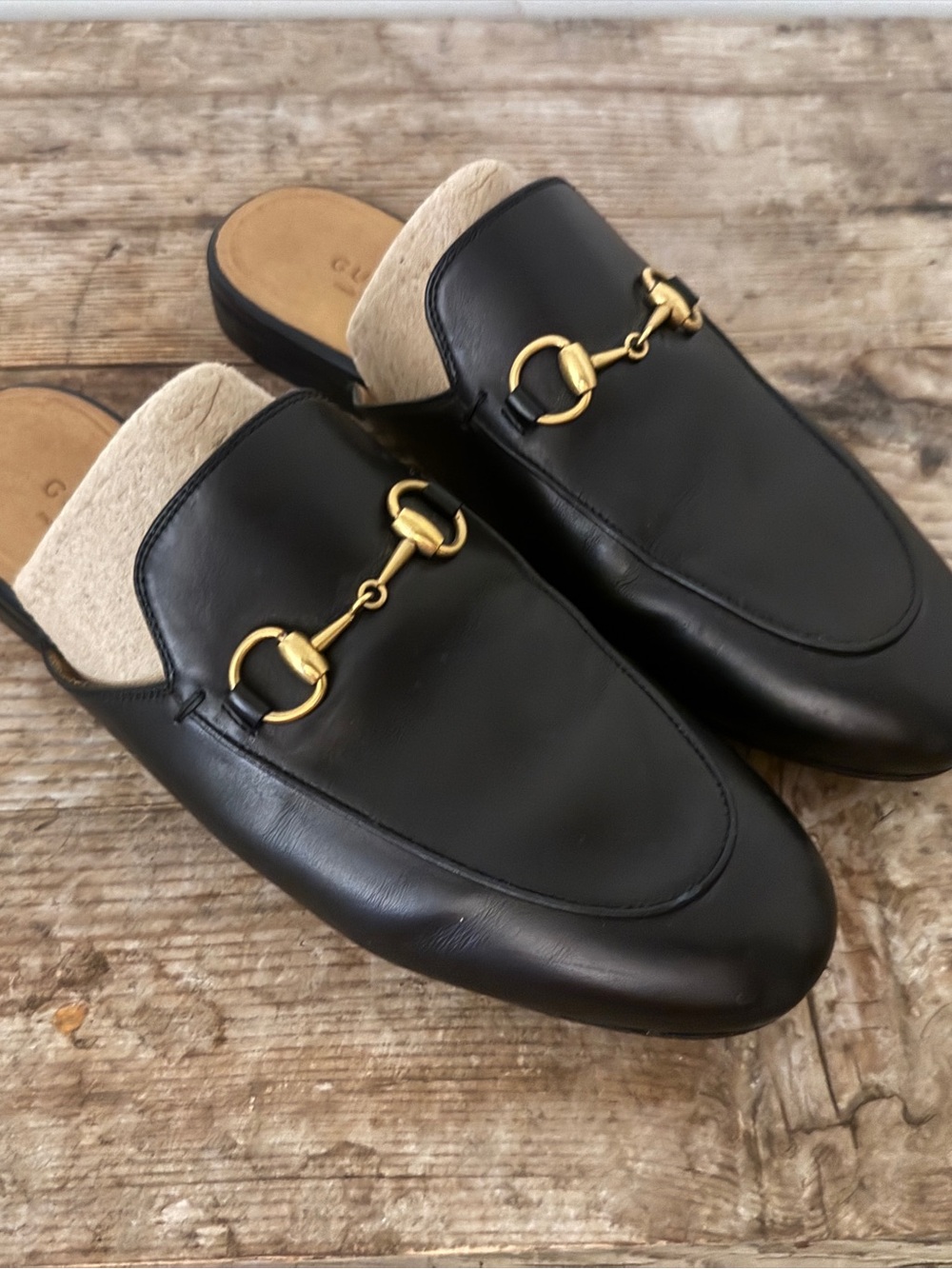Gucci 37 Provincetown Black Leather Slide Loafer Mule Horsebit Shoes Flats - Picture 16 of 16